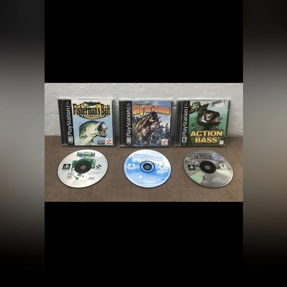 Lot of 3 PlayStation 1 PS1 Bass Games Complete Games, Inserts/Manuals, Cases USA